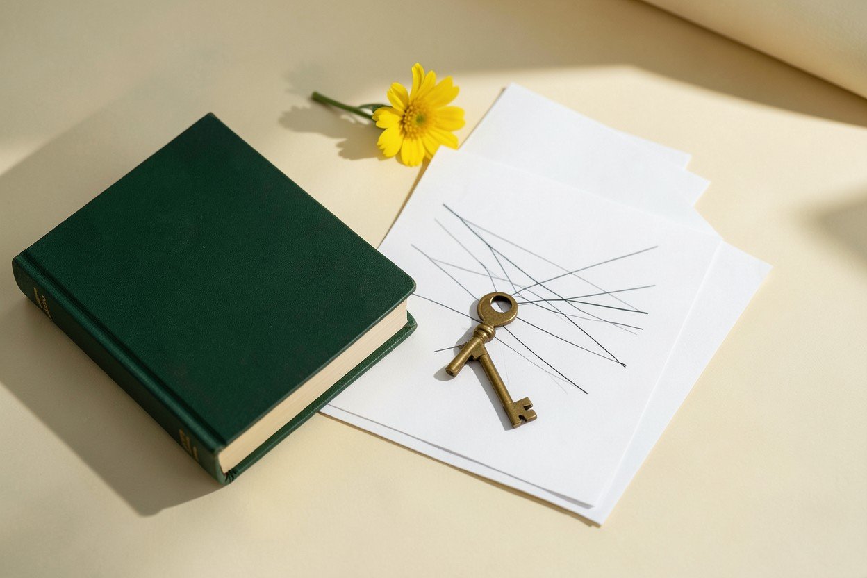 Cuaderno y documentos sobre una mesa iluminada, una imagen de planeación y confianza